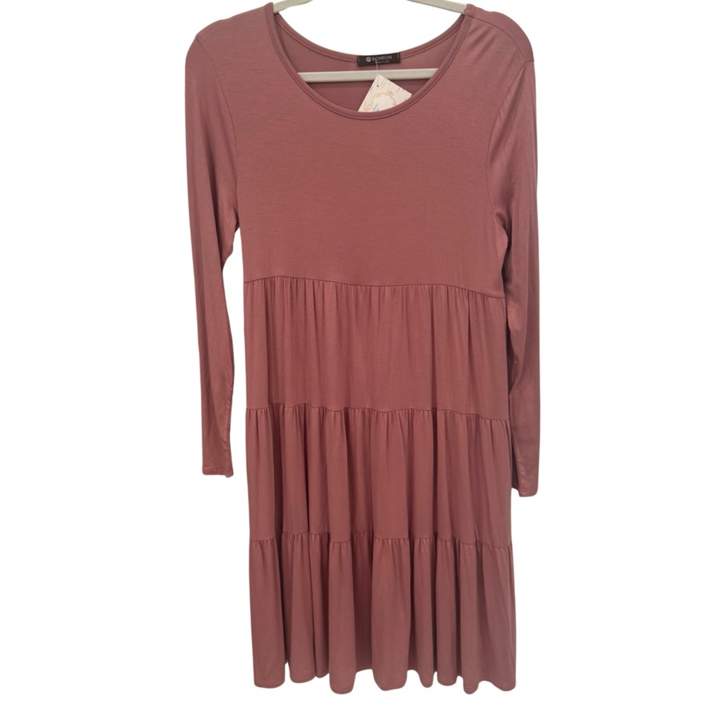 BomBom Casual Soft Tiered Dress Light Plum Size Medium Knee-Length Dress NWT
